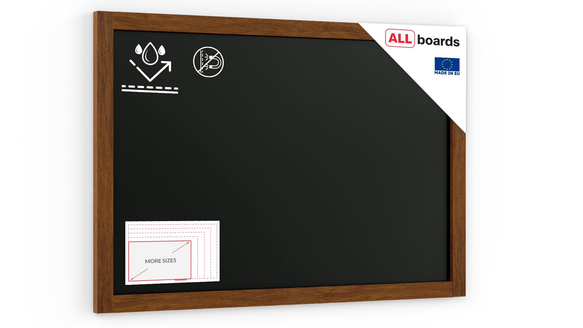 ALLboards Lavagna Nera da Gesso RESISTENTE ALL’ACQUA con Cornice in Legno 90x60cm, Scrivibile con Gessetti e Pennarelli a Gesso, Per Bar, Ristoranti, Menu, lavagna ristorante da esterno