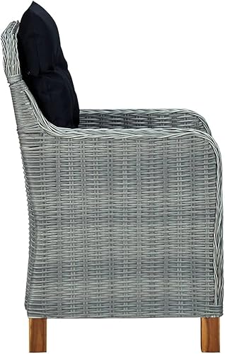 Miniatura 6 de Sillas de patio con cojines, 2 piezas, ratán de polietileno, gris claro, comedor, sillas de mesa de comedor para playa, patio, picnic, estudio
