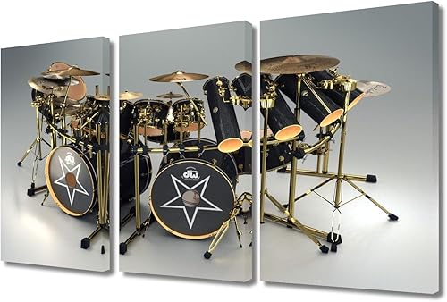 Imágenes de pared para sala de estar, juego de instrumentos musicales durante conciertos, 3 paneles, kit de batería de jazz, arte de pared, arte de
