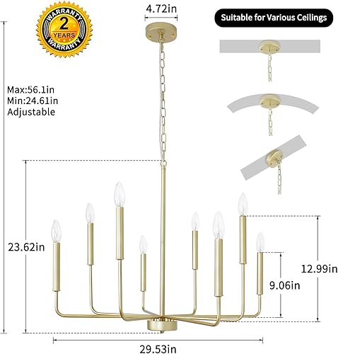 Miniatura 9 de JWLUYN Candelabro negro, 8 luces modernas de granja para comedor, luz industrial rústica para comedor, luz industrial sobre mesa, hermosas luces de