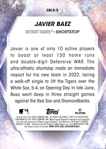 Miniatura 2 de 2023 Topps Stars of the MLB #SMLB-5 Javier Baez Detroit Tigers Baseball Trading Card
