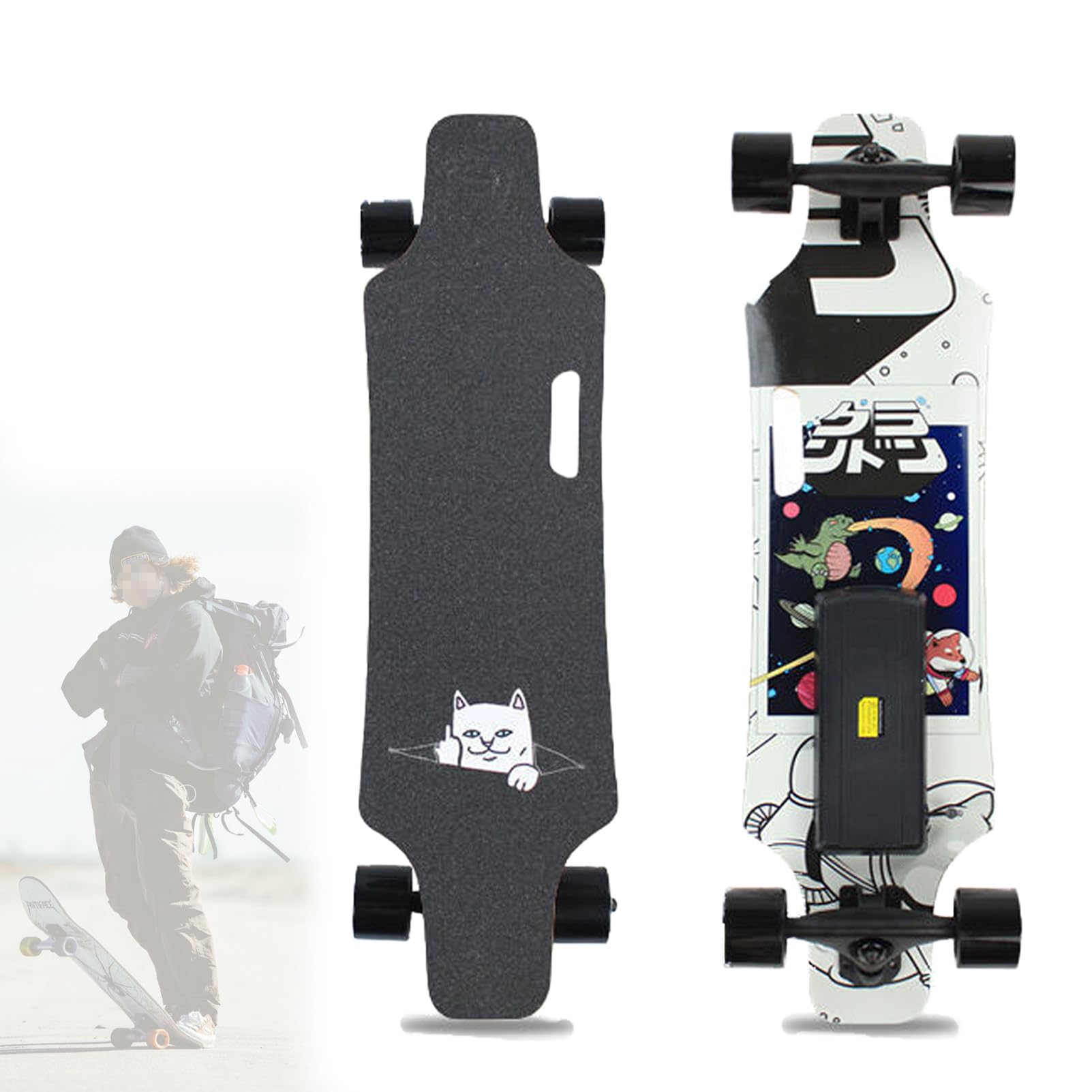 Skateboard pour Adultes, Longboard Quatre Roues,Autonomie De 20 à 25 Km, Absorption des Chocs, Charge Maximale De 100 Kg, pour Les Trajets Quotidiens 1-Sesame(22km)