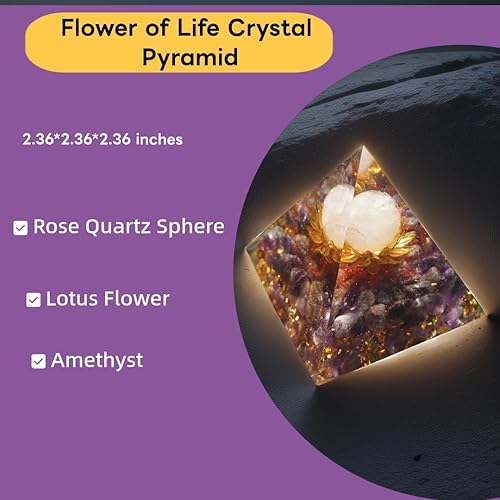 Miniatura 2 de Pirámides de cristal curativo de orgonita Flower of Life para energía positiva, cuarzo rosa y cristal de amatista que promueve la riqueza, la