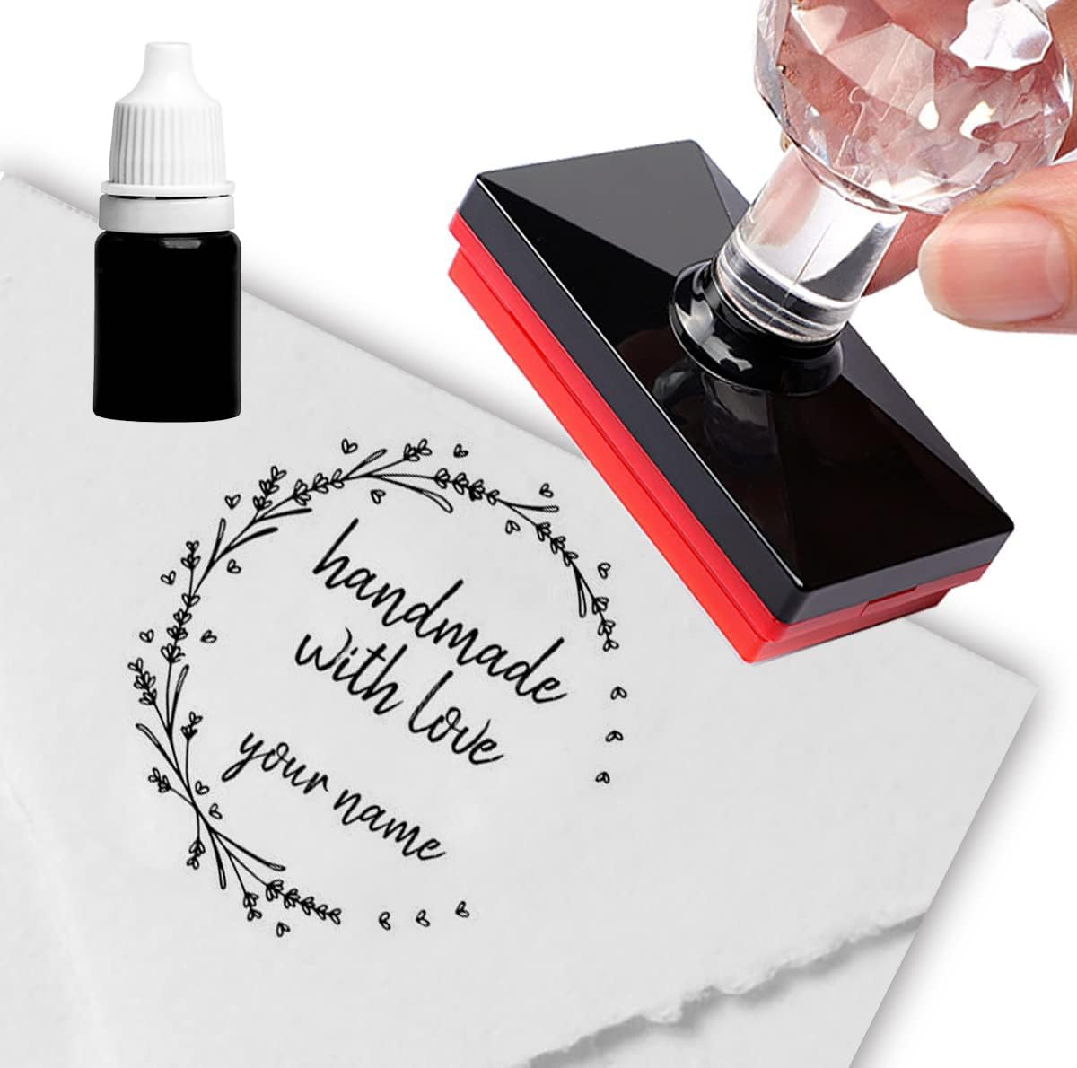 Custom Personalised Stamp Handmade Lavender Hearts Wreath Packaging for Small Business Stamp Family Teacher Stamps Custom Personalised