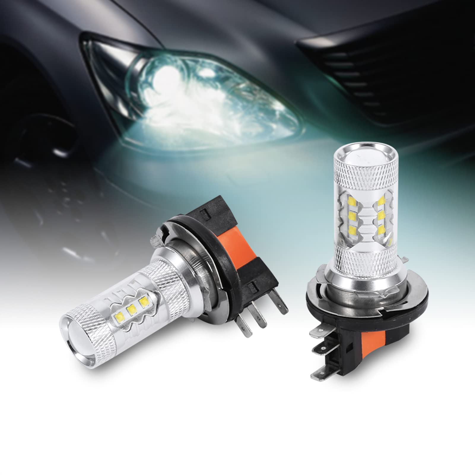Lampadine LED Auto H15 da 80 W, 2 pezzi, luce bianca pura 6500 K, super luminose 1200 lm, adatte per fendinebbia, DRL e fari anteriori, facile installazione
