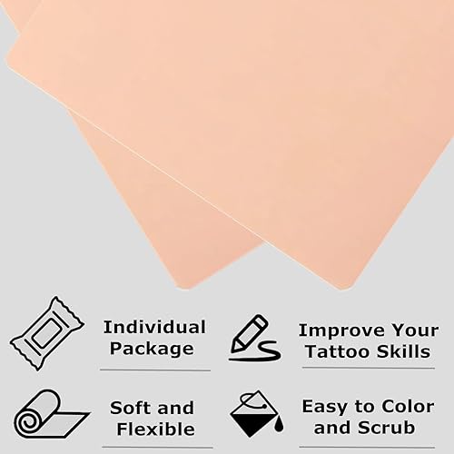 Miniatura 15 de Yuelong El kit de 30 piezas de papel de transferencia y piel de práctica de tatuaje en blanco incluye 10 piezas de piel falsa y 20 piezas de papel