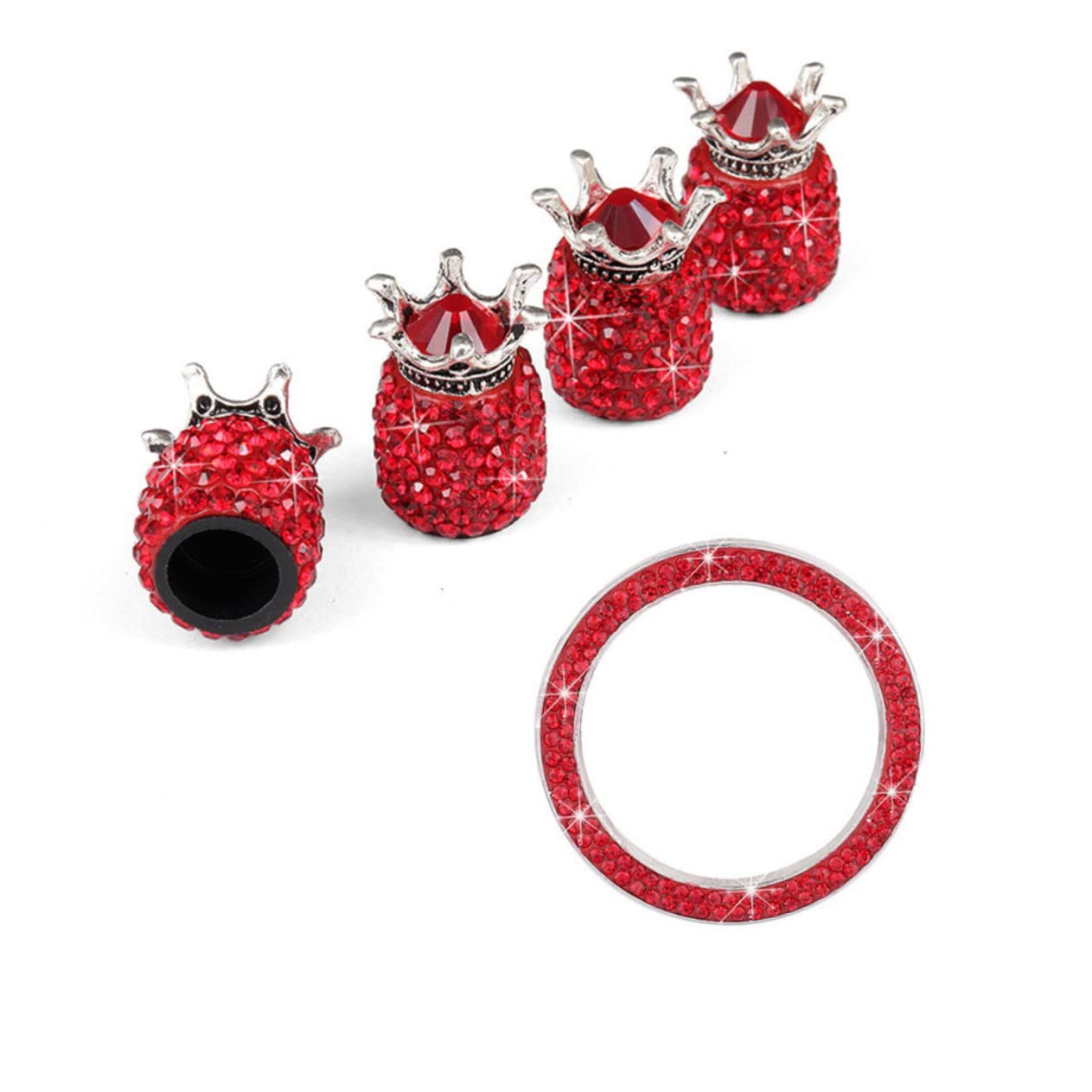 ibasenice 15 Pcs Universal Reifen Ventilkappen Strass Zündknopf Auto Staubkappe Rostfrei Auto Ventilkappen Rot