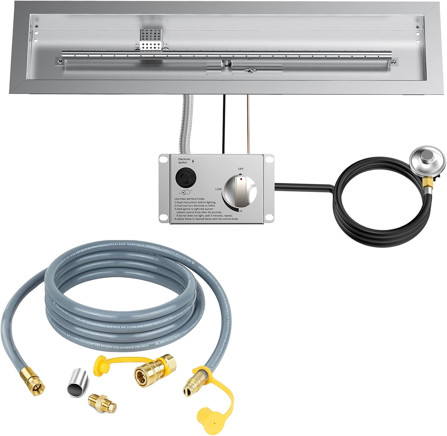 Skyflame 48" Linear Spark Ignition Gas Fire Pit Burner Kit and 12FT Natural Gas Conversion Kit (60K BTU) : Patio, Lawn & Garden
