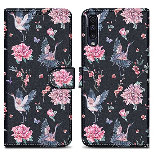 Custodia compatibile con Samsung Galaxy A50 4G A50s A30s - Design Gru & Fiori No. 9 - Coperchio protettiva con chiusura magnetica funzione stand e tasca per le carte