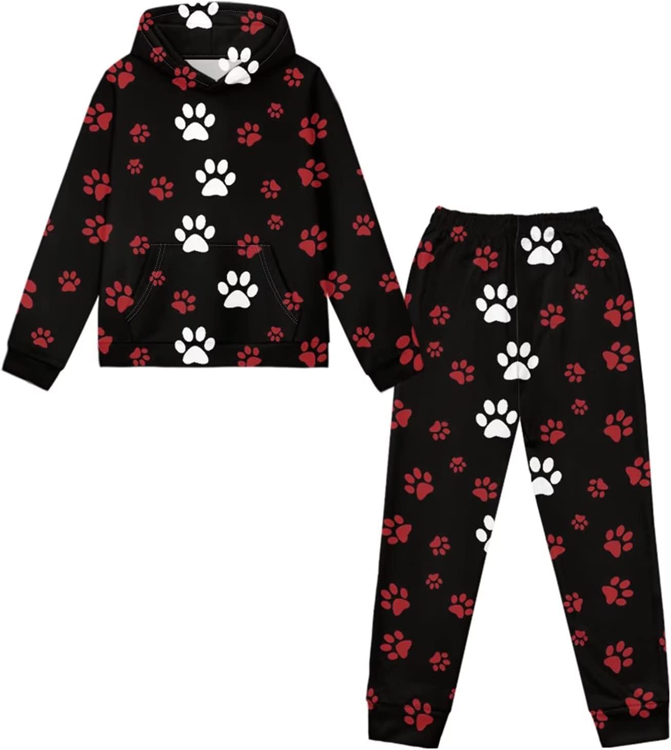 Forchrinse Pink Boston Terrier Boys Girls Long Sleeve Pullover Sweatshirts Sweatpants Pockets Sweatsuits Tracksuits Sets