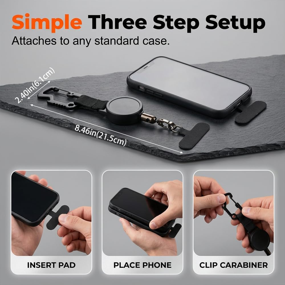 Outdoor Anti-theft Phone Lanyard, Retractable Phone Tether with Locking Carabiner Hook for Skiing Climbing