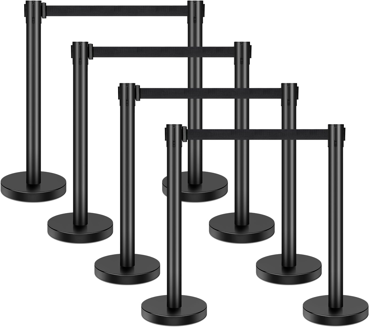 XPCARE Crowd Control Stanchion,8 Pieces Stanchion Set with 6.6ft/2 m Black Retractable Belt, Stanchion Retractable Belt Barriers, Black Crowd Control Barrier Metal Base,Easy Connect Assembly