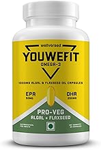 YouWeFit Pro-Vegetarian Omega-3 Capsules (60 Capsules) | 1000mg Algal Oil + Flaxseed Oil Capsules (250mg DHA | 200mg ALA | 50mg EPA) | Enhanced with Astaxanthin, Curcumin and Selenium