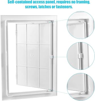CABAX 8x12 inch Plastic Access Panel for Drywall Ceiling Reinforced Plumbing Wall Access Doors Removable Hinged, White