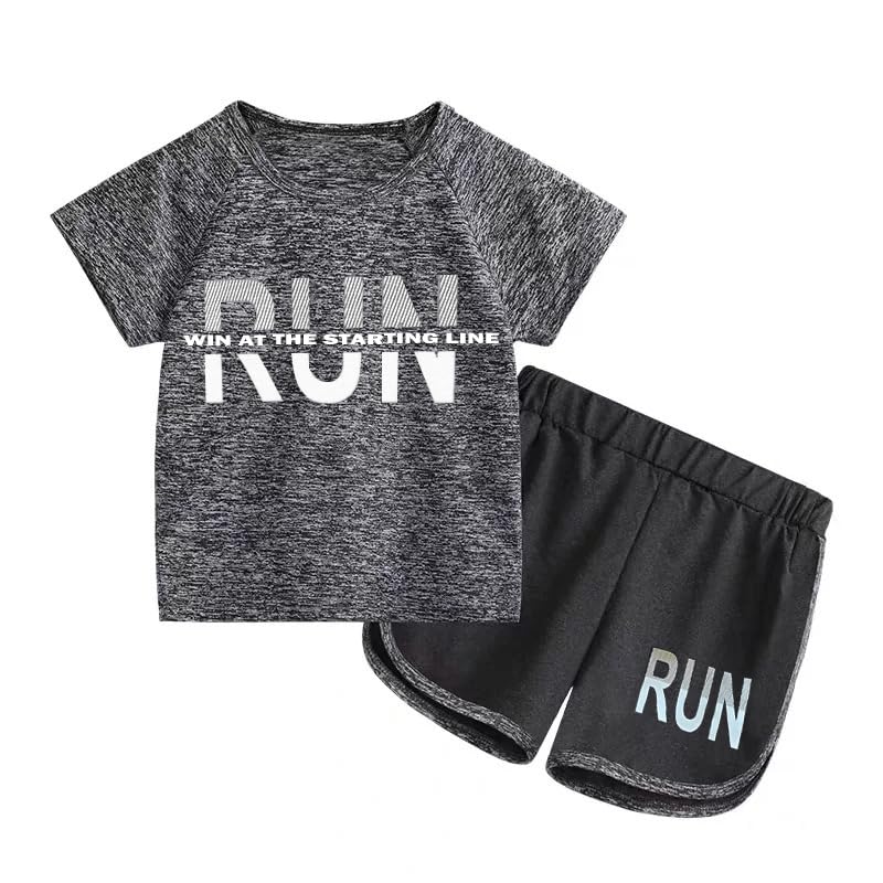 Tilozs Kinder Trainingsanzug Mädchen Jungen Training Jogging Sport Set Kurz Atmungsaktiv Sommer Schnelltrockend Sportanzug, Grau, 134-140(Herstellergröße:140)