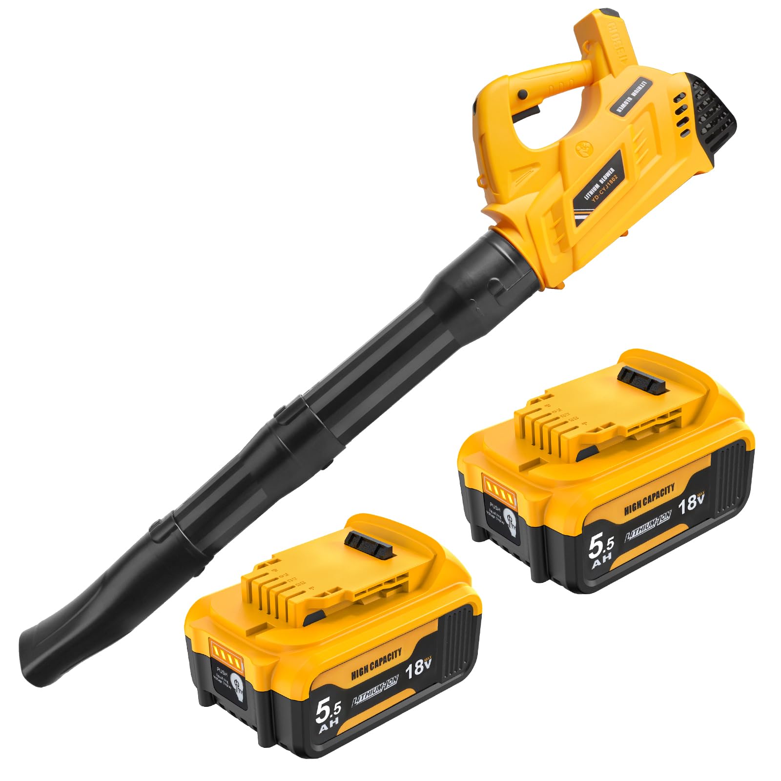 6 Vitesses Souffleur de Feuilles sans Fil à pour Dewalt 18V avec Batteries 2X 5,5 Ah Incluse,souffleur Puissant pour l'entretien des pelouses,Le soufflage des Feuilles et de la Neige,Le séchage de