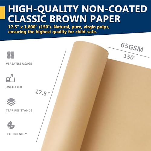Miniatura 4 de PerkHomy - Rollo de papel kraft marrón de 17.5 x 1.800 pulgadas (150 pies) para envolver regalos, tablones de anuncios, manualidades, ramo de