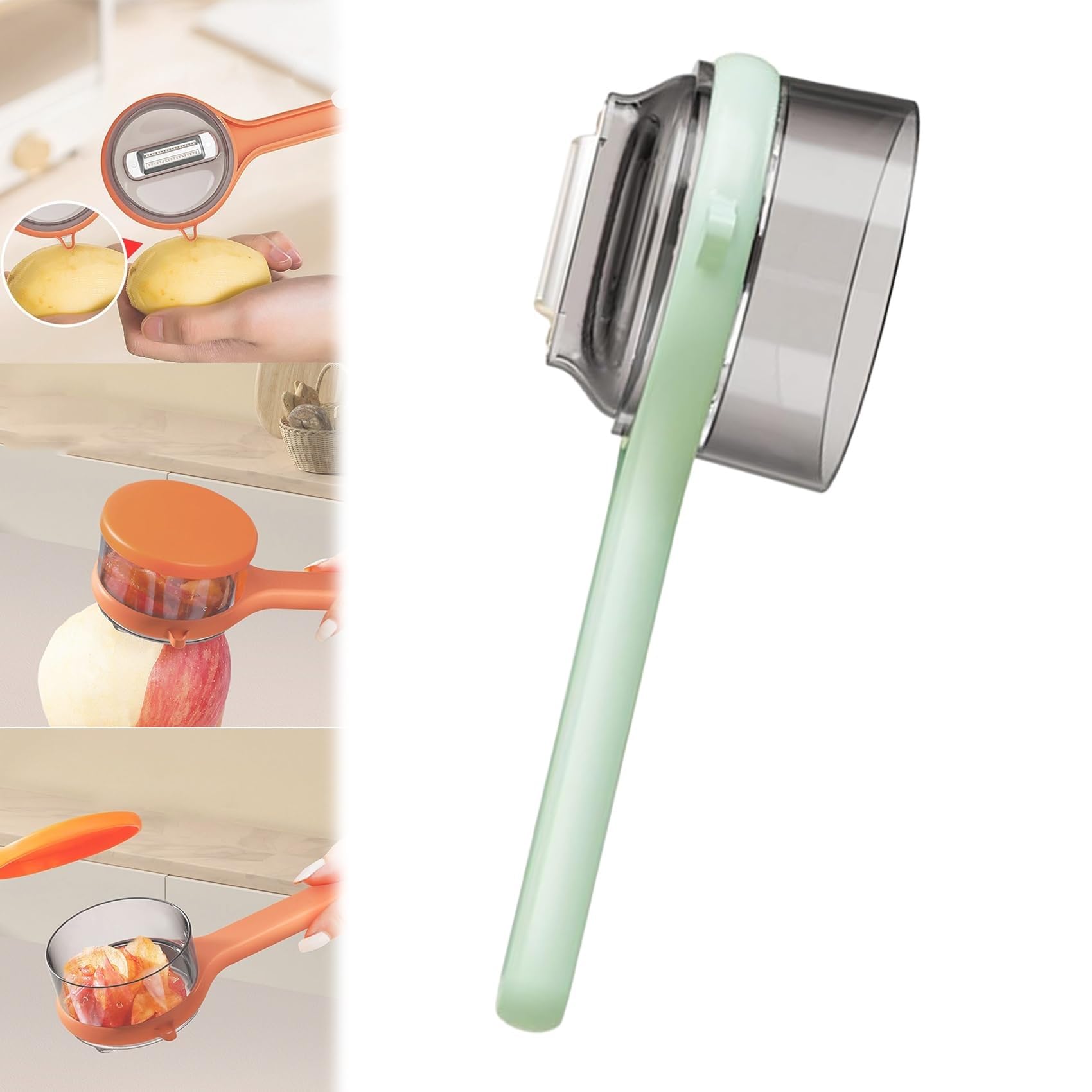 Wmool Éplucheur Multifonctionnel Double Face avec Boîte de Rangement et Récupérateur de Déchets - Hygiène et Simplicité au Quotidien