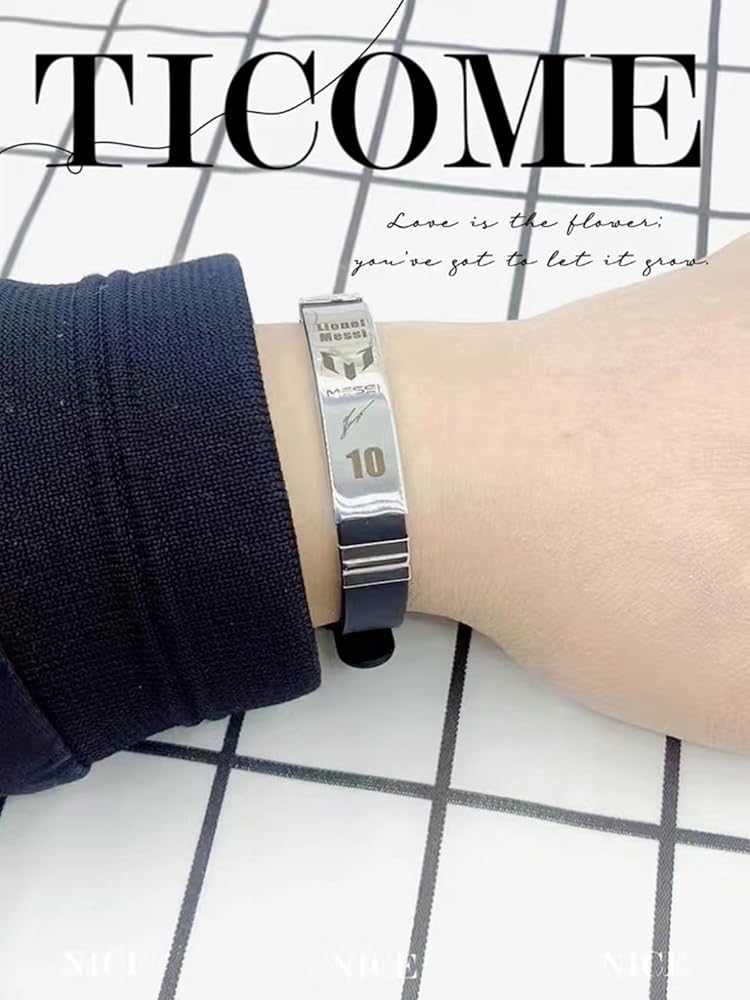 Braccialetti Messi10 In Acciaio E Silicone - Con Stella Calcio Regolabile, Per Fan Del Calcio