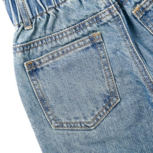 KIDSCOOL SPACE Baby Girls Jeans,Toddler Elastic Waist with D-Ring Slant Pockets Wide-Leg Denim Pants3
