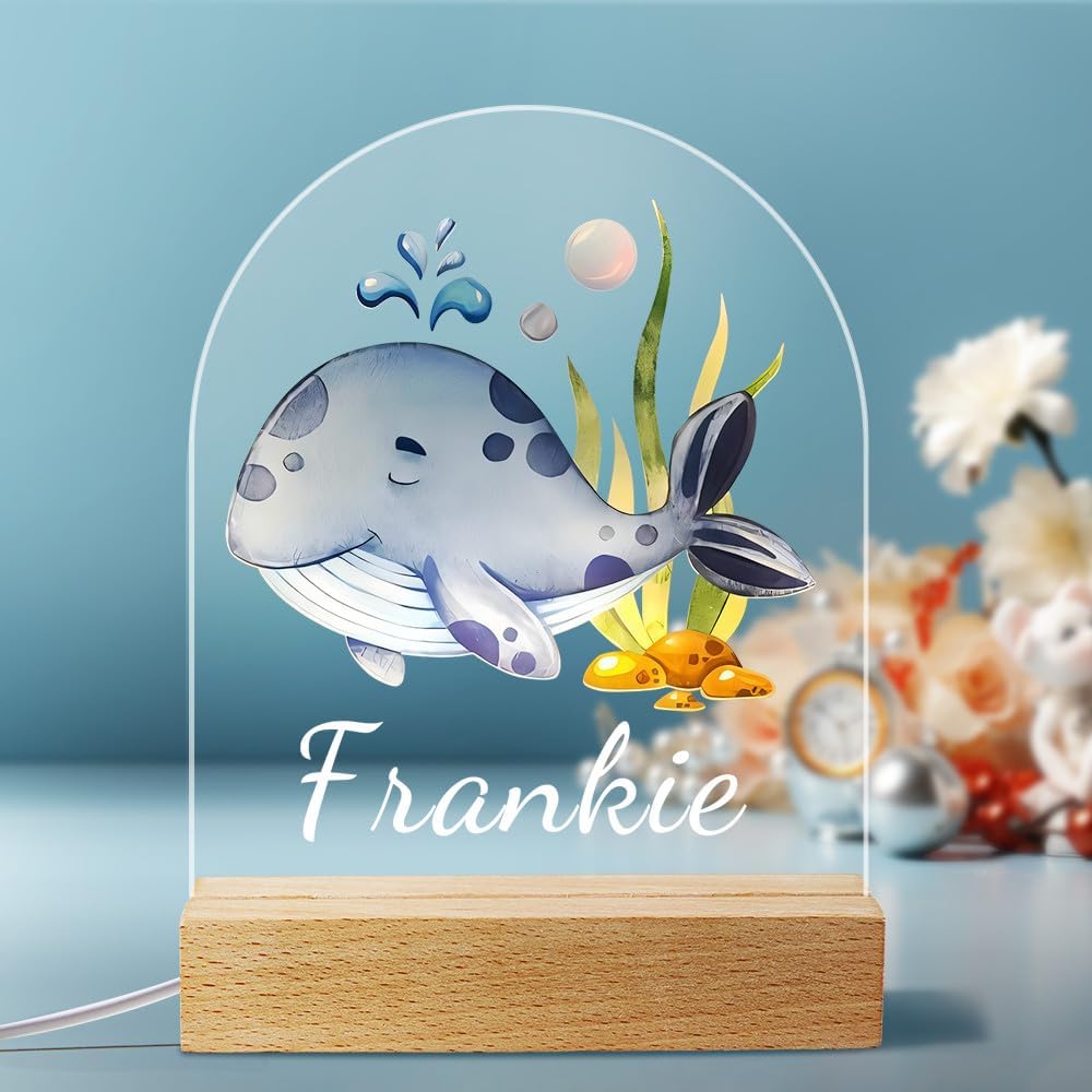 VEELU Personalized Gifts for Kids - Custom Name Night Light with Cute Animals - Acrylic LED Lamp - Birth Gift for Boy and Girl - Bedroom Nursery Baby Room Decor Newborn Gifts with Name and Date