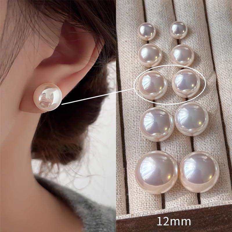 Freshwater Pearl Earrings for Women, 18K Gold Hypoallergenic Stud Earrings, AAAA+ 12mm Natural Pearls - Image 2