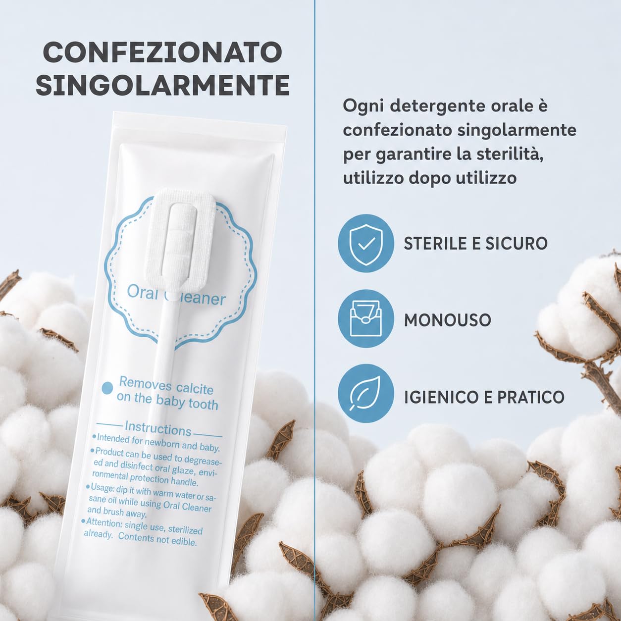 30 Pezzi Spazzolino Monouso Sterilizzati per Bambini e Neonati Pulizia lingua denti e gengive impacchettati singolarmente bastoncini pulizia cavo orale