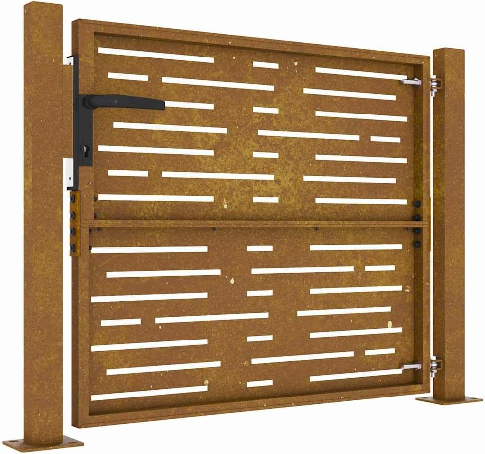 Angled view of the fully assembled vidaXL Garden Gate, showing the gate posts and the connection points.