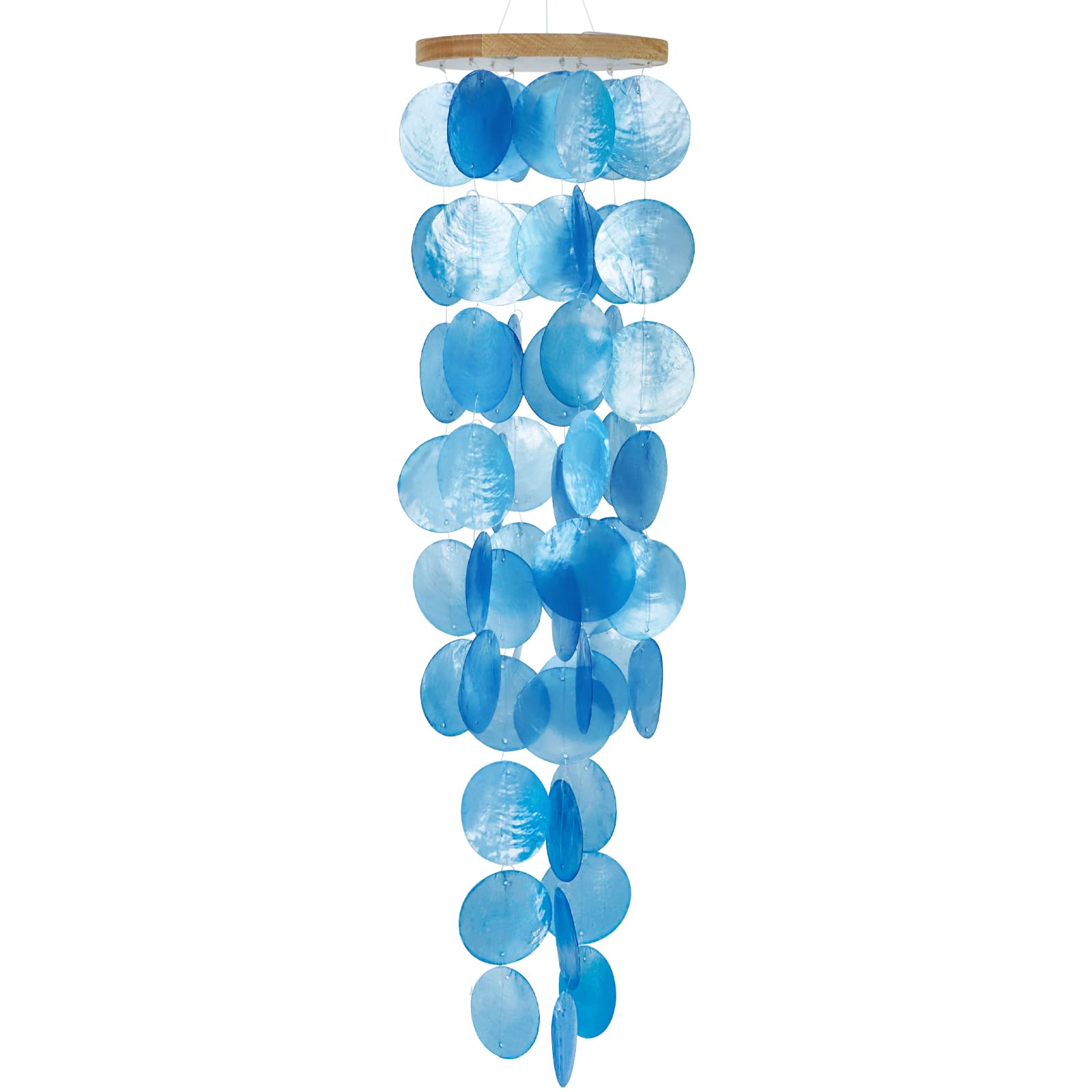 Capiz Shell Wind Chime for Outside 28” Sea Glass Wind Chime Ocean/Beach Themed Chime Gift for Women Mother’s Day Decoration Blue