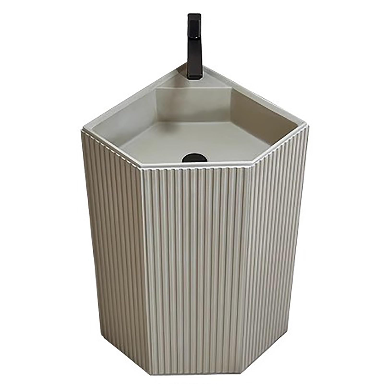 Fregadero triangular con pedestal que ahorra espacio, diseño de una pieza para baños pequeños y tocadores, elegante accesorio de baño compacto y moderno