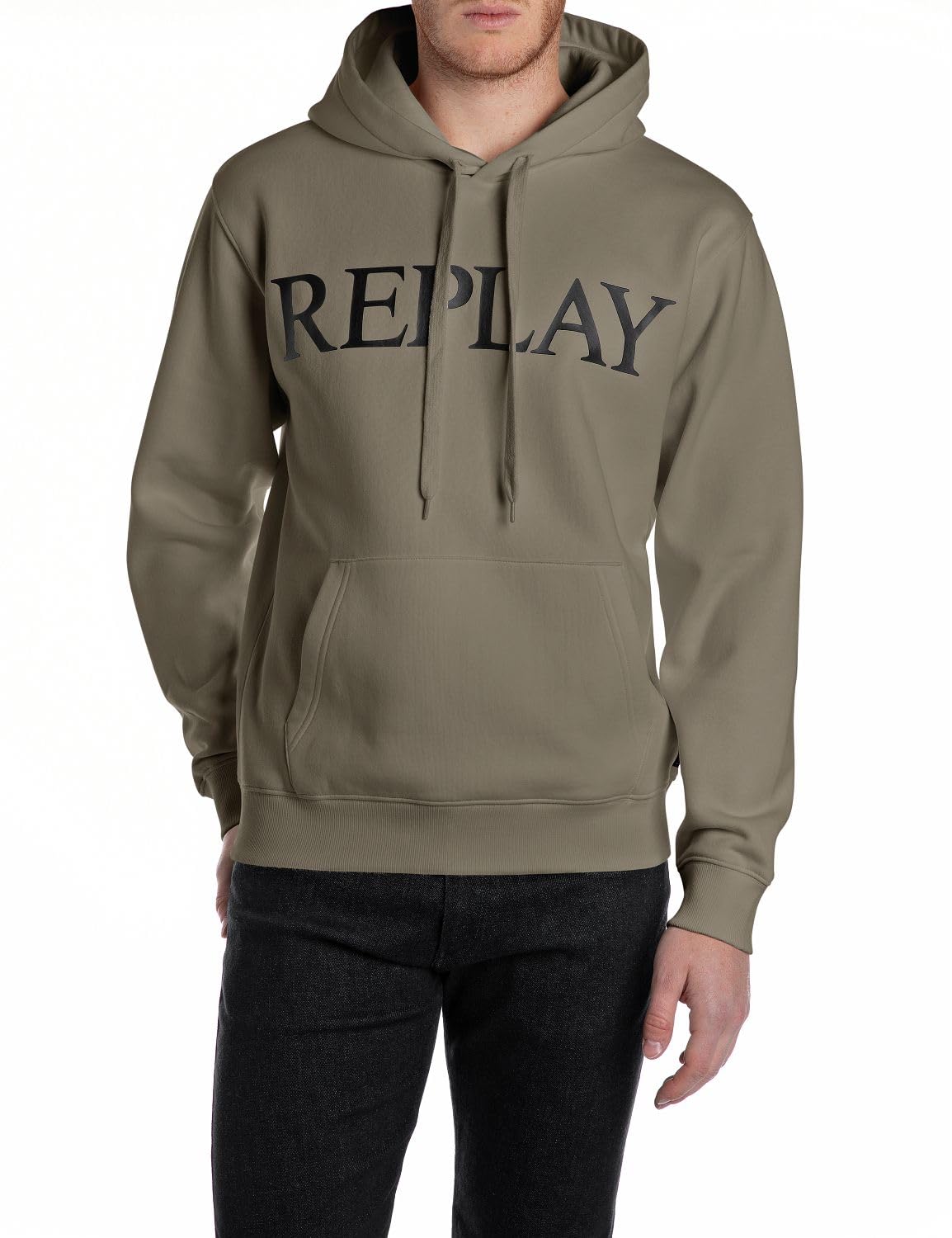 Replay Men's M3104 Hooded Sweatshirt, 759 Mud Green, L