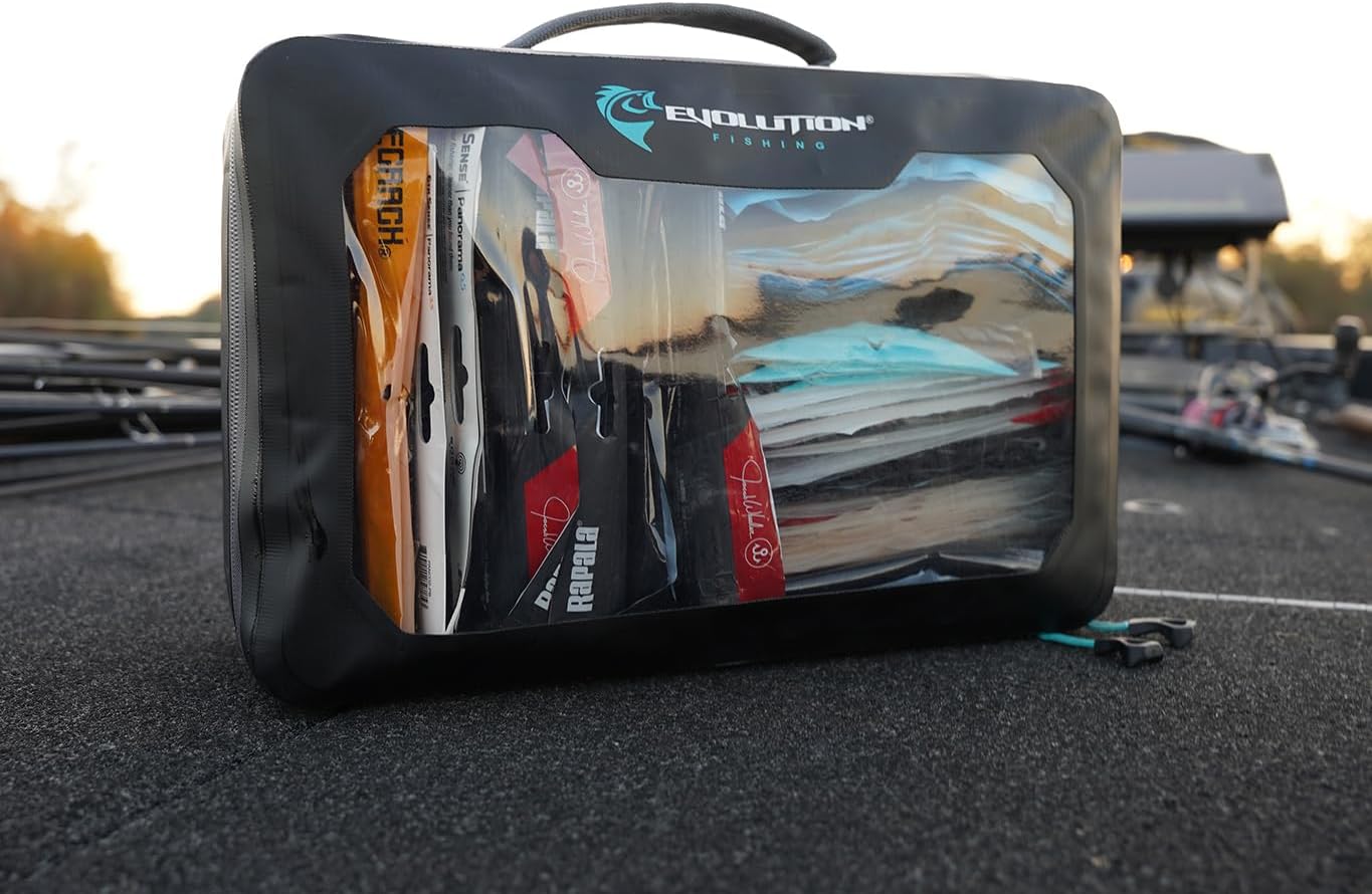 Evolution Fishing Plastix Case – Large, Waterproof Soft Plastic Lure Storage Box, EVA Structured Interior, Clear Lid, Removable Dividers, Tackle Organizer