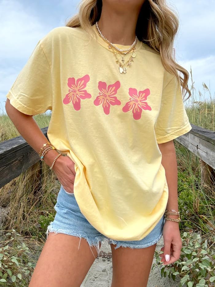 Women Y2k Oversized Graphic Tees Floral Ocean Print Short Sleeve Crewneck Tshirts Teen Girls Aesthetic Streetwear - Image 4