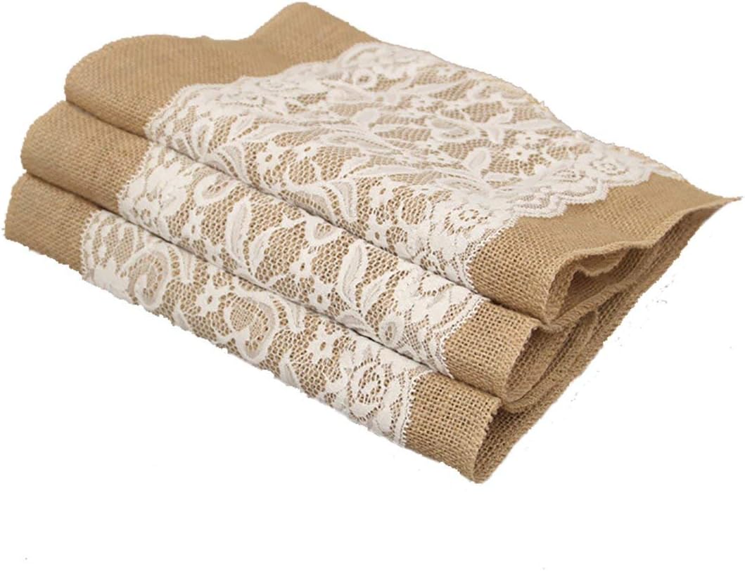 Aokbean Set of 5 Vintage Lace Burlap Table Runner Roll Farmhouse 12 x 42 Inch Natural Jute Tablecloth Wedding Thanksgiving Christmas Table Centerpieces Decorations (Burlap)