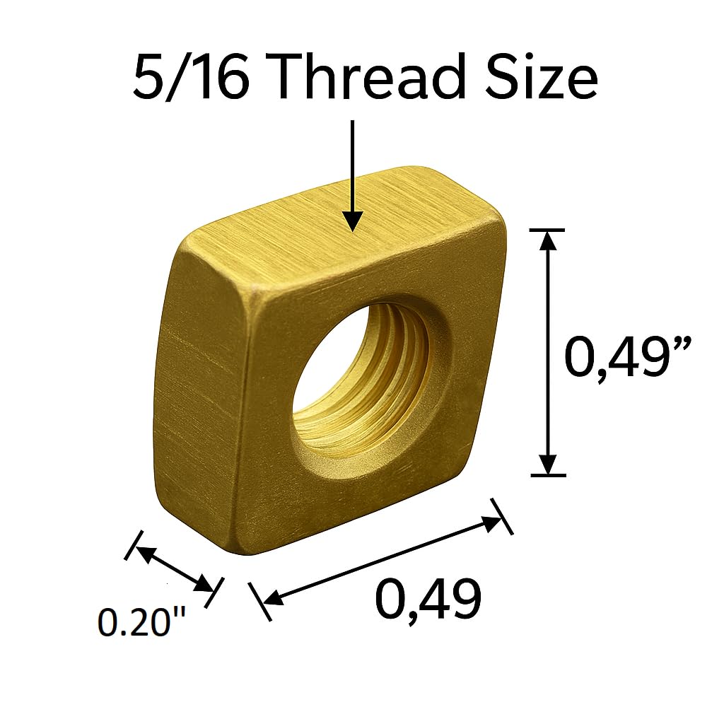 WINDON BAY 5/16" Brass Square Nuts – 50 Pack | Bulk Hardware for Industrial Maintenance, Grounding, and Equipment Assembly | Corrosion-Resistant Brass Fasteners