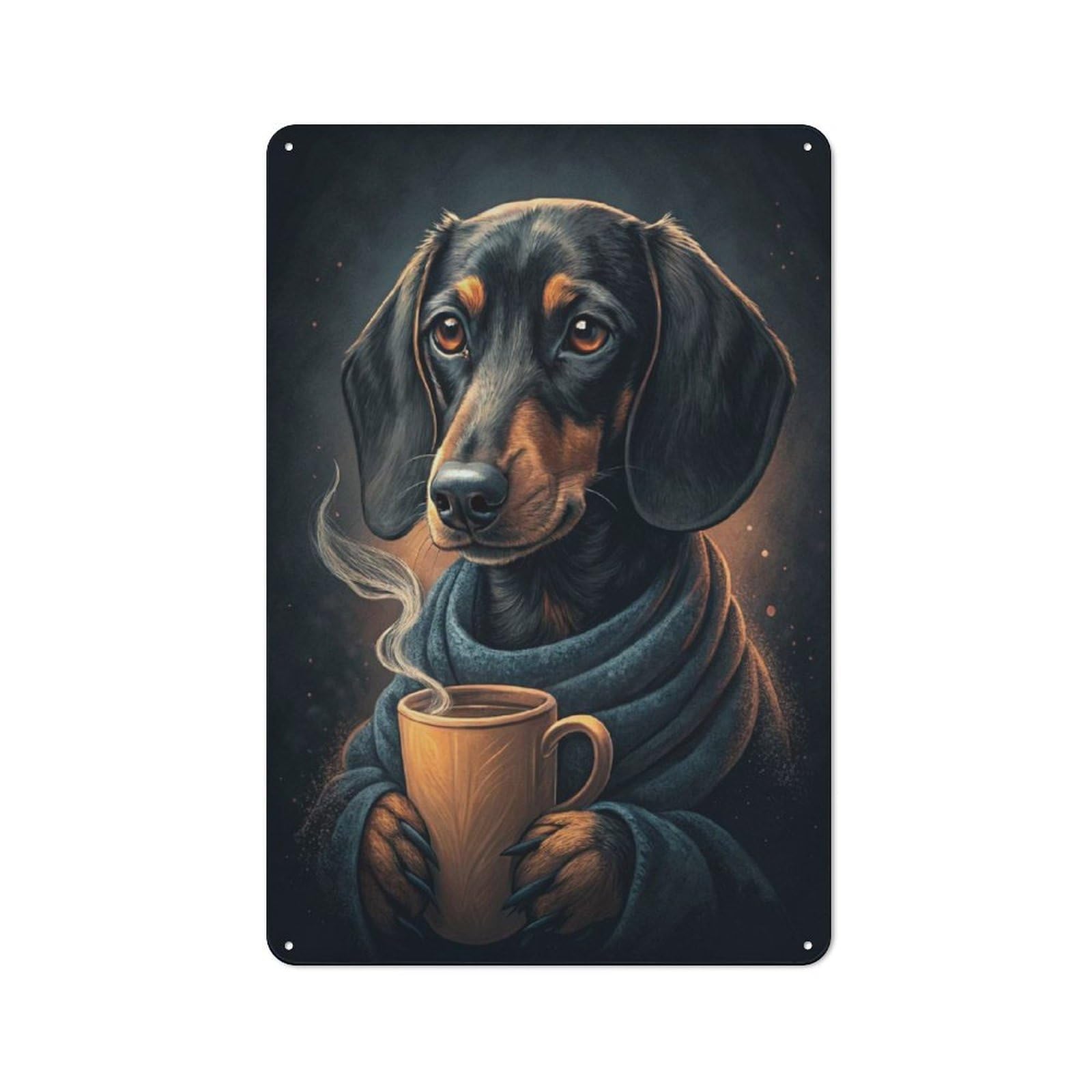 Junmoney Style-7 Dachshund With Coffee And Scarf Garden Room Metal Sign 30X20cm, Vintage Shed Wall Decor For Conservatory, Home Bar Or Utility Room
