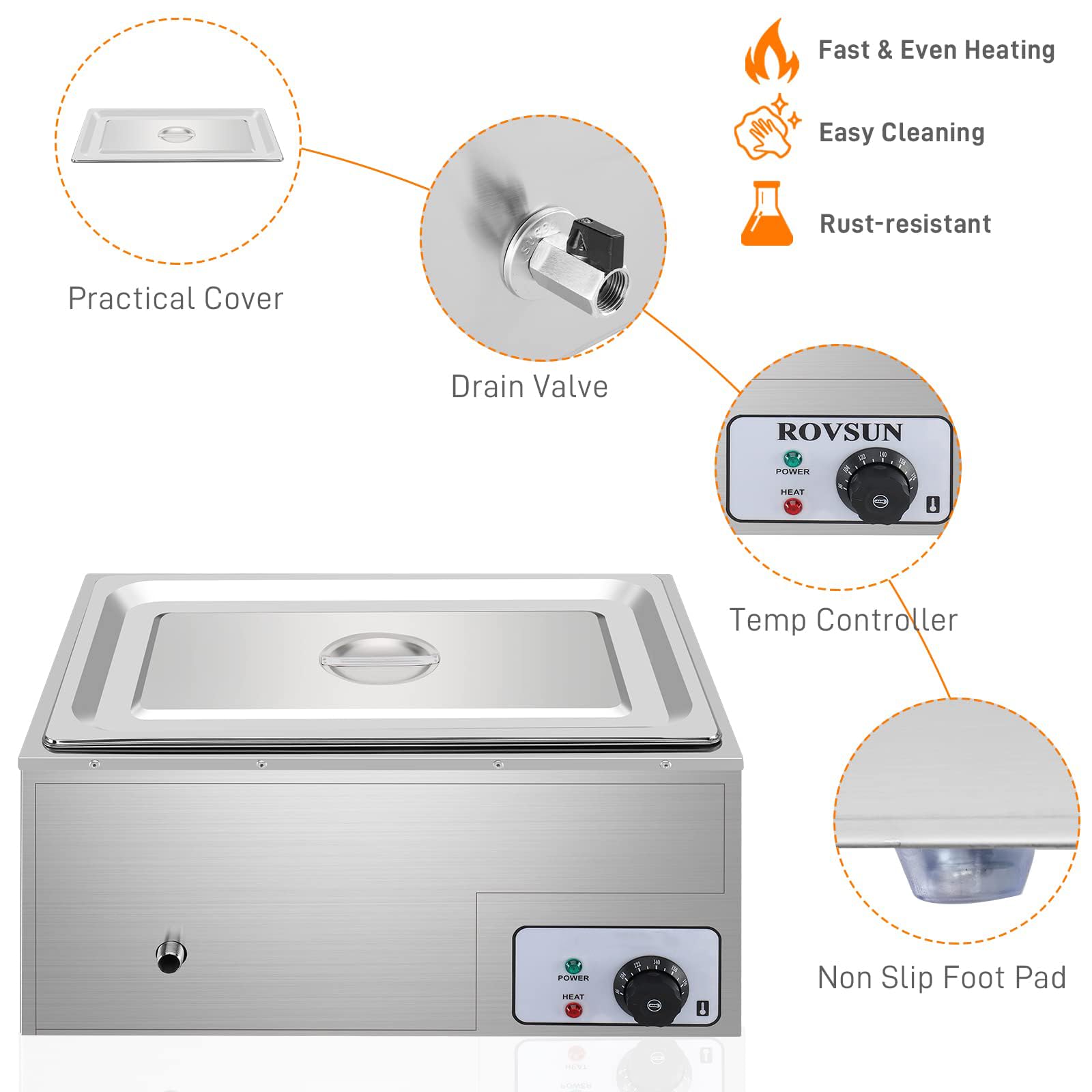 Scaldavivande Elettrico Commerciale da 10,9 Quarti, Scaldavivande a Buffet da 1500 W, Vaporiera Elettrica da Banco in Acciaio Inossidabile con Controllo della Temperatura, per Casa, Feste, Catering