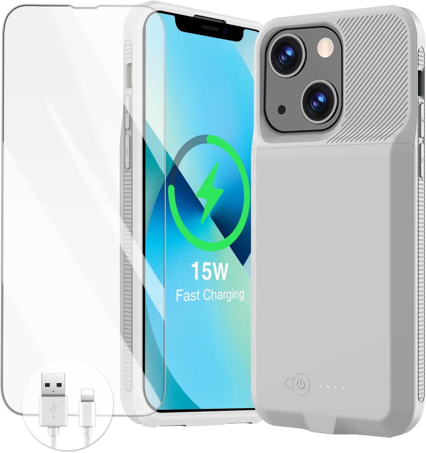 GIN FOXI Battery Case for iPhone 13/13 Pro/14/14 Pro,Charging Rechargeable Case 15W Fast Ultra-Slim Lightweight Powerful 7000mAh Protection Anti-Slip Soft TPU Juice Box for 13/13Pro/14/14Pro Gray