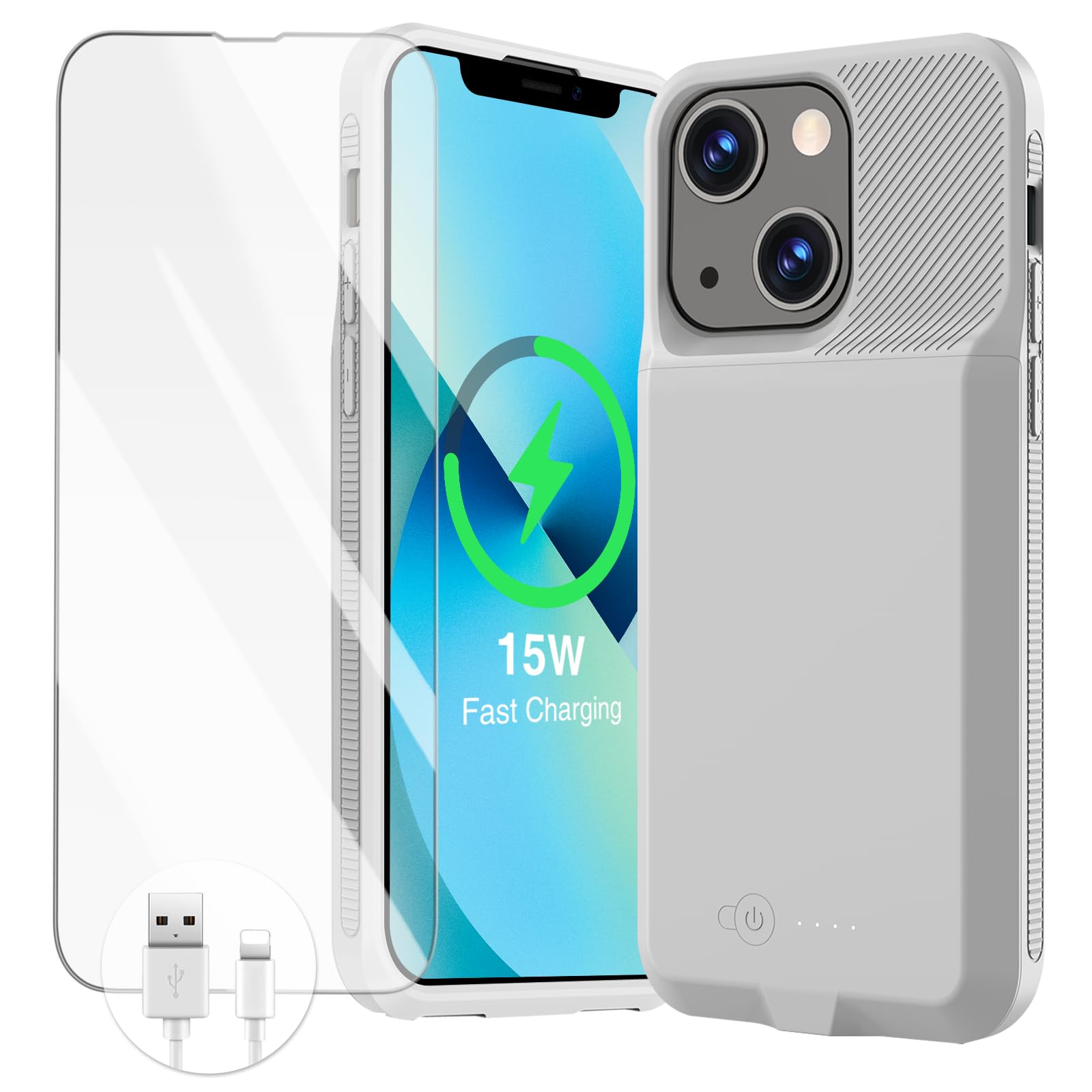 GIN FOXI 15W Fast Charging Battery Case for iPhone 13/13 Pro/14/14 Pro, Ultra-Slim Lightweight Powerful 7000mAh Charger Case Protection Anti-Slip Soft TPU Charging Case for iPhone 13/13Pro/14/14Pro