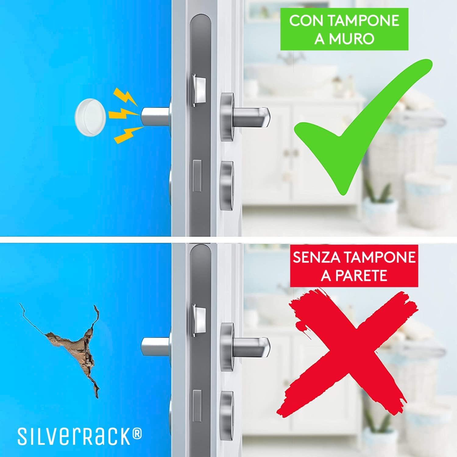 SilverRack Fermaporta Adesivo da Muro Bianco [6 pezzi] – Paracolpi Porta per Proteggere Pareti – Gommini per Porte come Fermaporta da Pavimento o da Maniglia – Proteggi Maniglia Porta – Ferma Porte