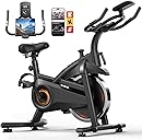 CURSOR FITNESS Exercise Bike, Brake Pad Stationary Bike for Home with Exclusive App, Stationary Bikes for Home with 300 lb Weight, Indoor Cycling Spin Bike Workout Bike with Extra Comfort Seat