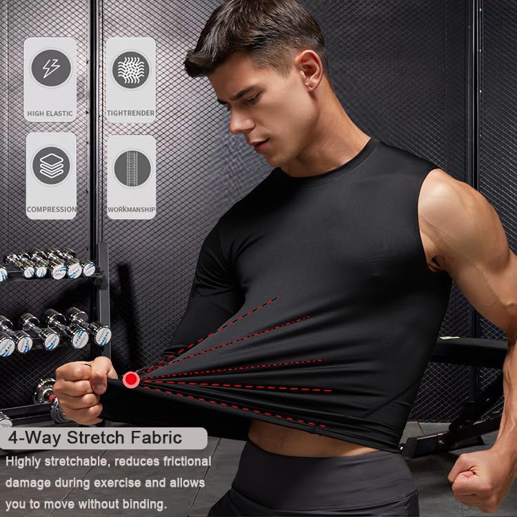 Men's Compression Shirts Single Arm Long Sleeve Basketball Athletic Workout Shirt Tops Baselayer Undershirt - Image 5