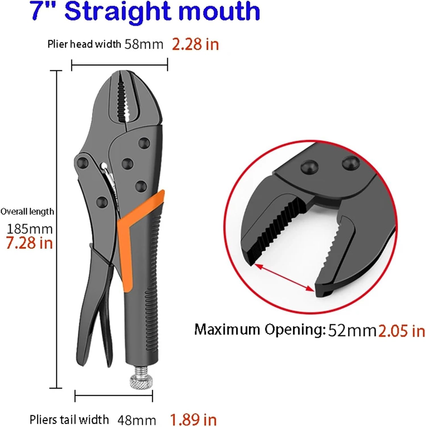 1pc 7/9/10" Multi-Function Locking Pliers Round/Straight Mooth Pipe Wrench Universal Pressure Pliers Strong Clamp Tool Hand Tools(7 in straight)