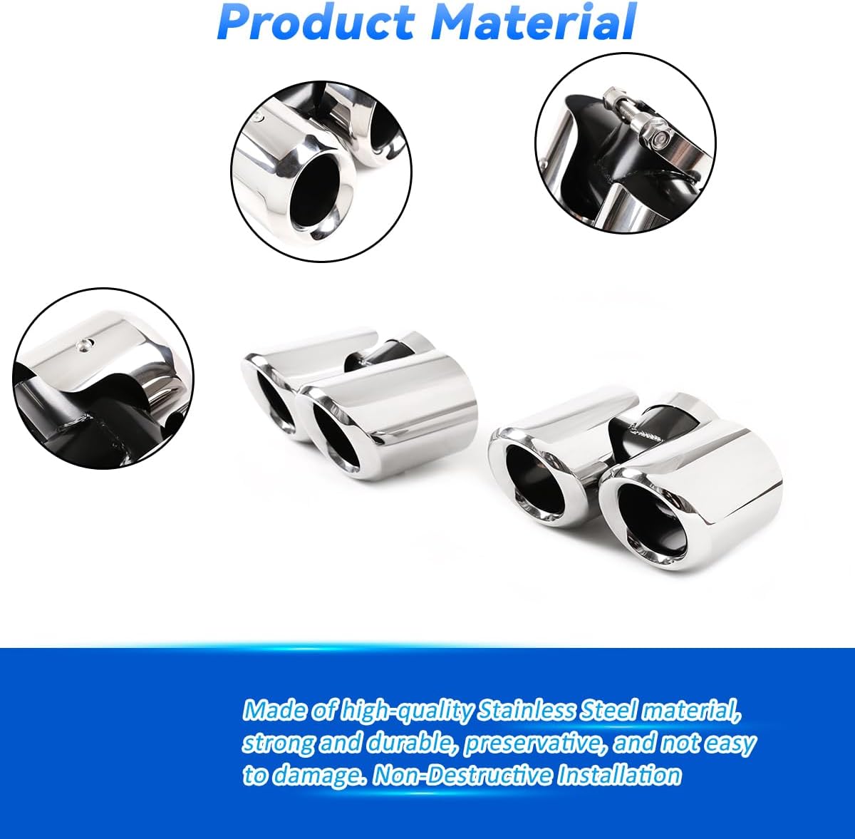 Stainless Steel Car Exhaust Pipe Noise Canceller Cover Stickers For Land Rover Defender 90 110 2020-2024 Auto Pipe Throat Exhaust Outputs,Tail Throat Vent Decorative Accessories (Silver)