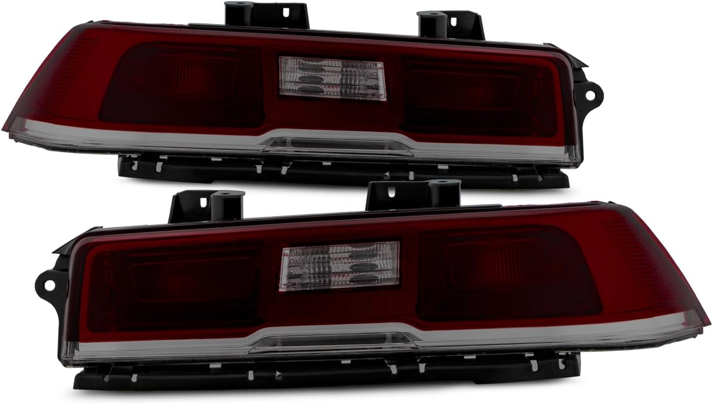 AKKON - Fits 2014-2015 Chevy Camaro [Incandescent Model] Dark Red Tail Lights Brake Lamp Pair Driver Left+Passenger Right Replacement