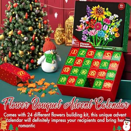 2025 Adventskalender mit großen Sonnenblumen‑Bausteinen, Countdown & Weihnachtsdekoration – Für Frauen, Männer und Jugendliche