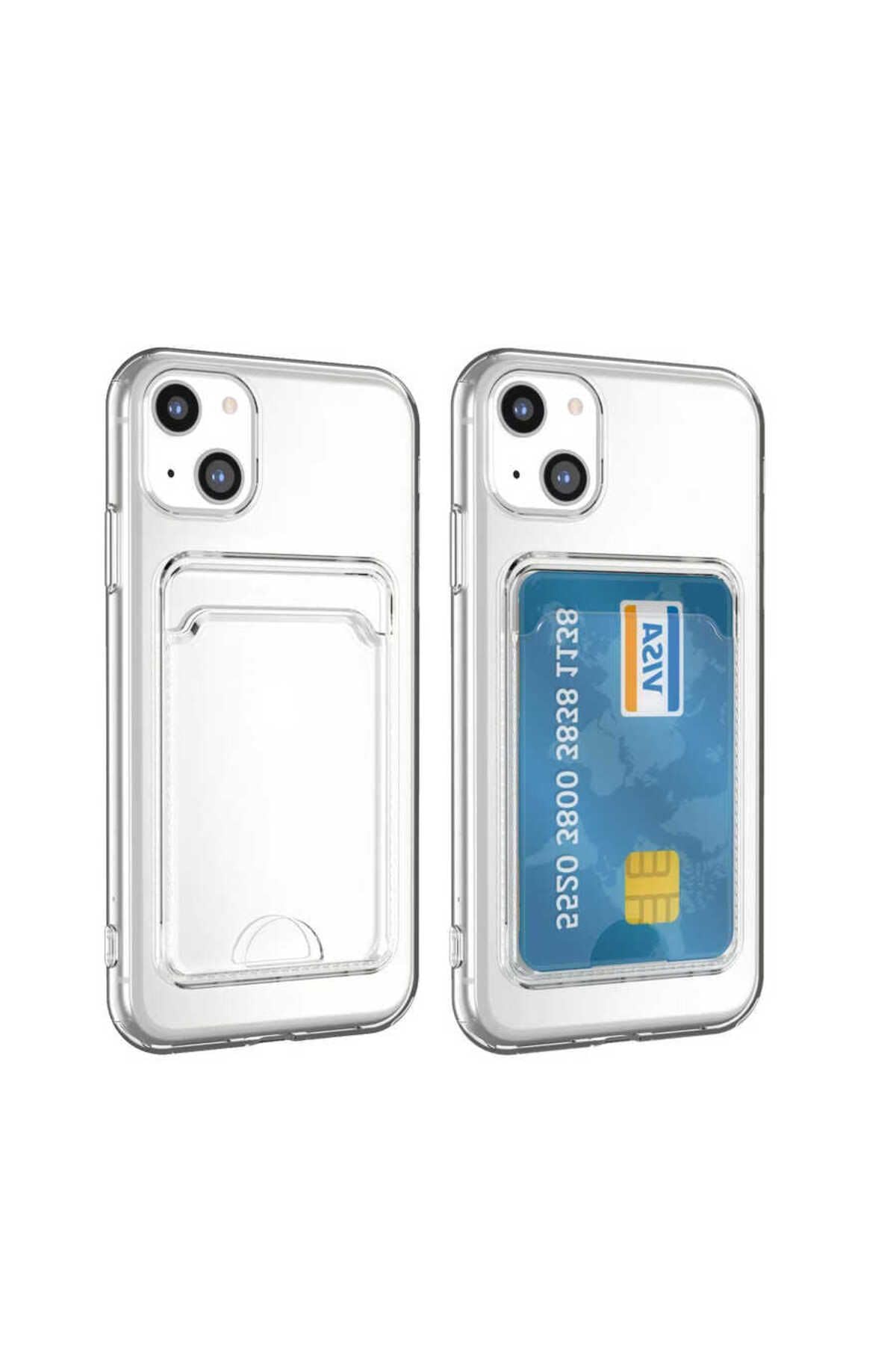 Zore Apple için uyumlu iPhone 14 Kılıf Kartlıklı Şeffaf Zore Setra Clear Silikon Kapak Renksiz