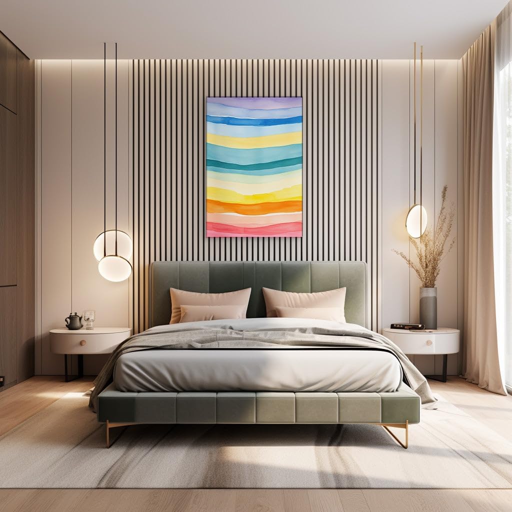 Canvas for Living room. Soothing Hues of Serenity: A Journey Through Abstract Stripes and Calming Colors, 27 x 18 inch Canvas Wall Art - Contemporary Masterpieces - Modern Home Decor