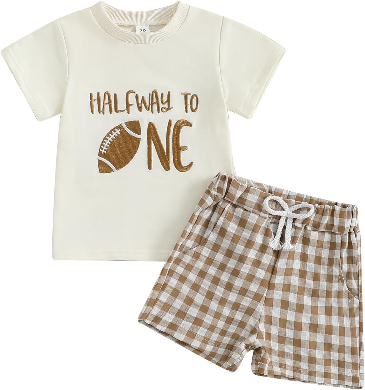 Bagilaanoe Football Half Birthday Outfit Baby Boy Half Way to ONE Short Sleeve T-Shirt and Shorts Set Cake Smash Outfit