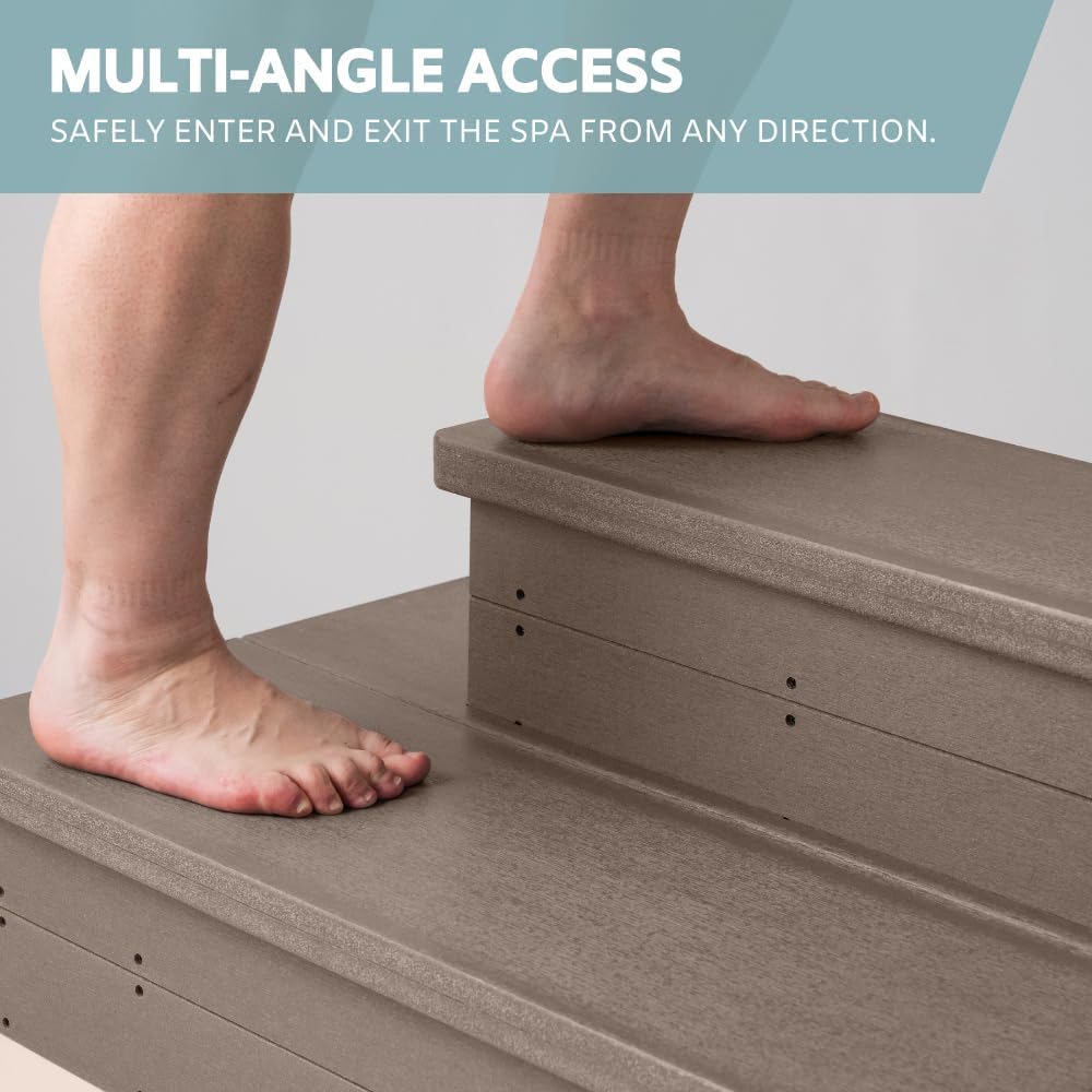 DENKOE Heavy Duty Hot Tub Steps with Storage - Waterproof, Non-Slip & No Maintenance - Large 700LBS Capacity - Multi Angle Access - Ideal for Spa Steps, Hot Tub Stairs - Brown Spa Step for Outdoor